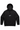Black hoodie with a logo on the chest against a white background
